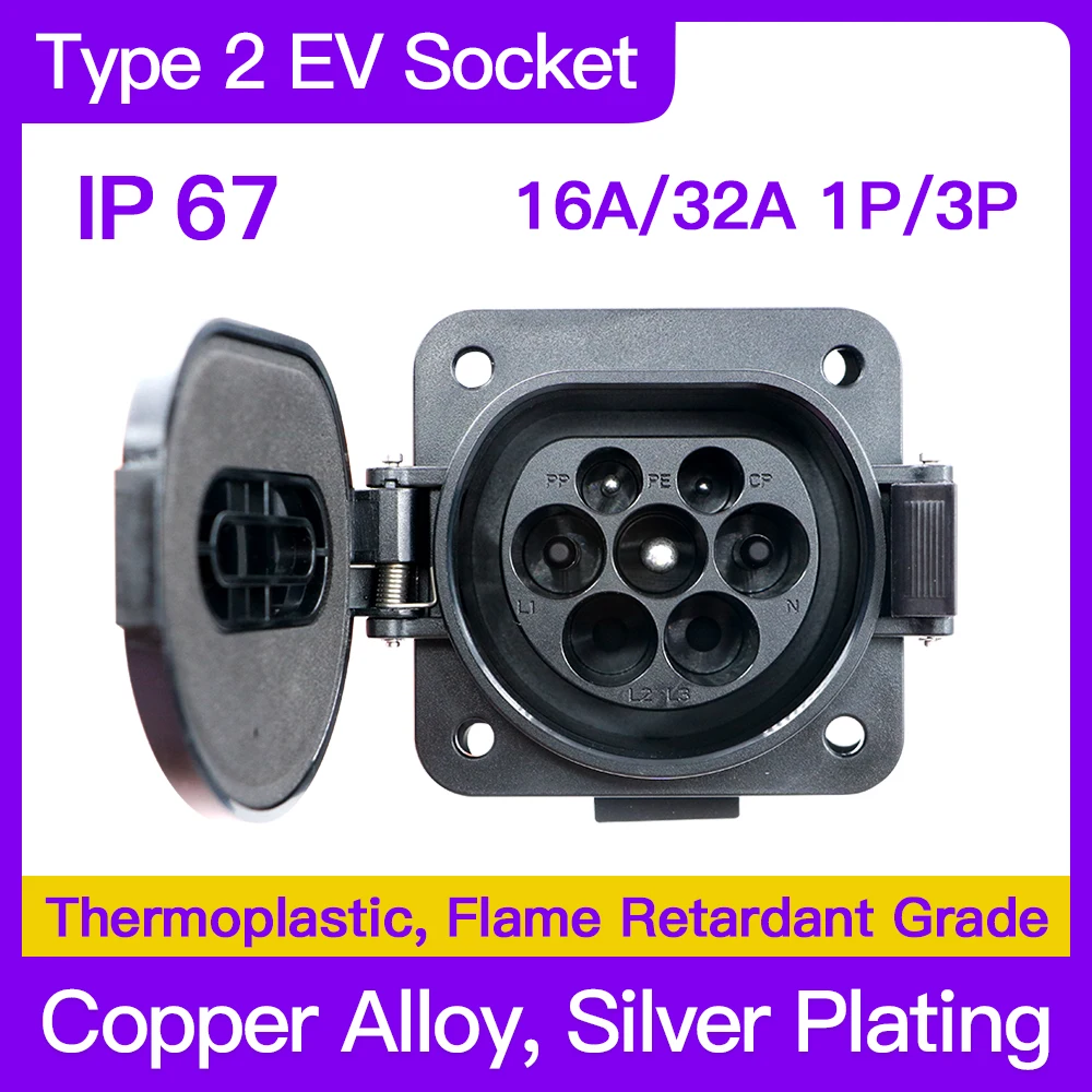 

Electric Vehicle Charging Adapter EV Charger Cable 16A 32A EVSE Side Type 2 IEC 62169-2 Mennekes Socket Plug