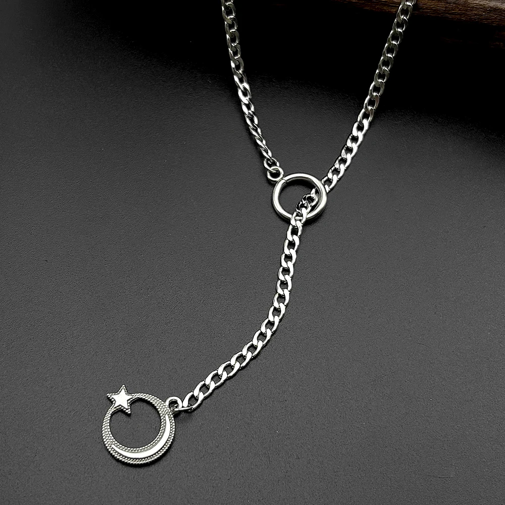 Islamischer arabischer Stern-Halbmond-Anhänger, O-Ring, lange Kette für Damen und Herren, Edelstahl, verstellbare Y-Halskette, Schmuck, Geschenk – Detail 8