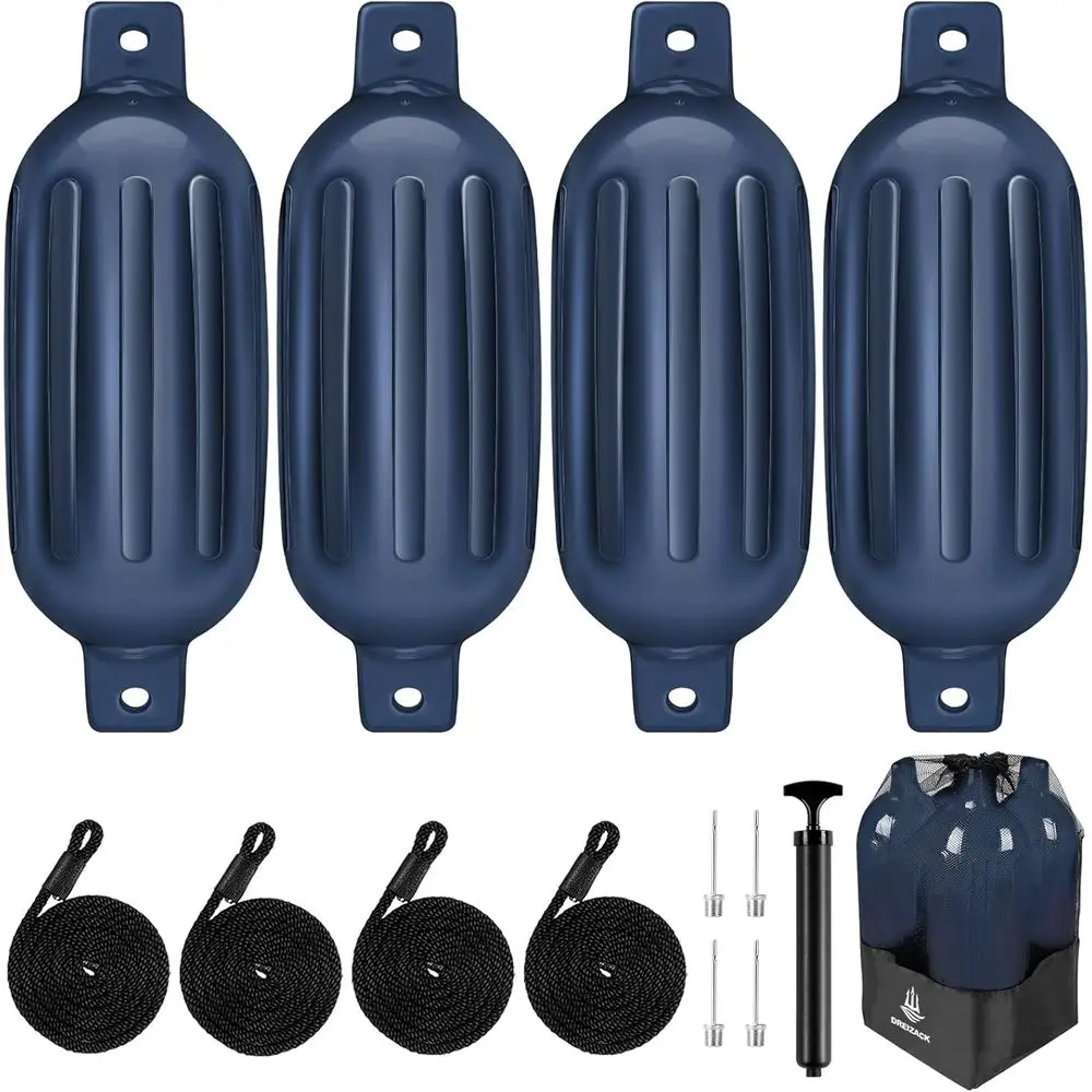 

4-Pack Boat Enders, Ribbed Marine Bumpers with Storage Bag, Air Pump, and Needles