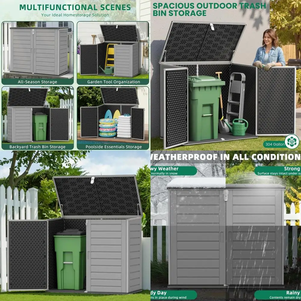 

Модернизированный навес для хранения на открытом воздухе емкостью 304 галлона — водонепроницаемый, идеально подходит для двора, инструментов и мусорных баков