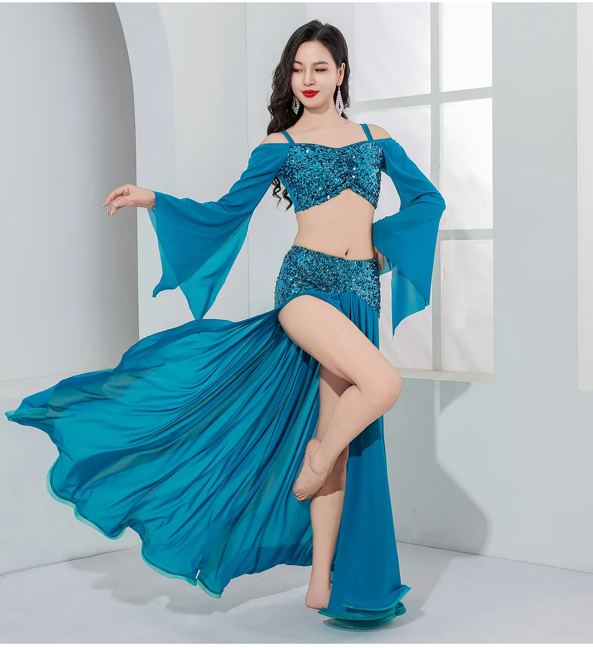 Oriental Belly Dance Costumes Sequins Top Long Skirt Women Belly Dance Practice Suit Peforessional Bellydance Outfits Women image 3