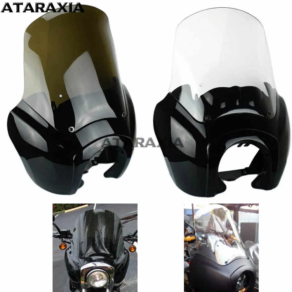

Motorcycle Front Headlight Fairing with 15'' Windshield Cover For Harley Dyna Low Rider Super Wide Glide Fat Street Bob T-Sport