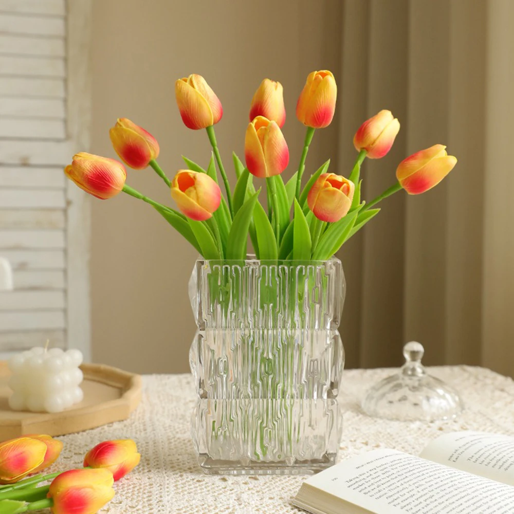 Single Branch Artificial PU Tulip Flowers, Handmade Flowers Vases, Living Room Display, Window Show Arrangement Accessories