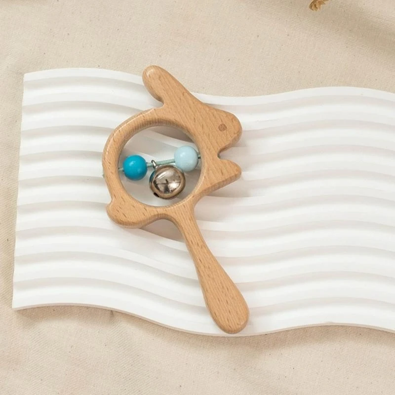 Baby Musical Bells Bright Color Design Wooden Rattle Cartoon Children Toy 15UB