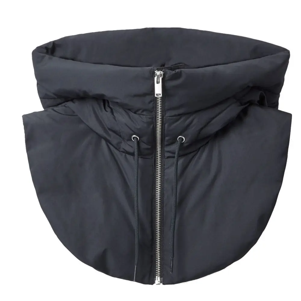 Winter Ultralight Down Hooded Hats Drawstring Removable Neck Cover Coat Short Tank Top Zippper Fake High Collars Women's