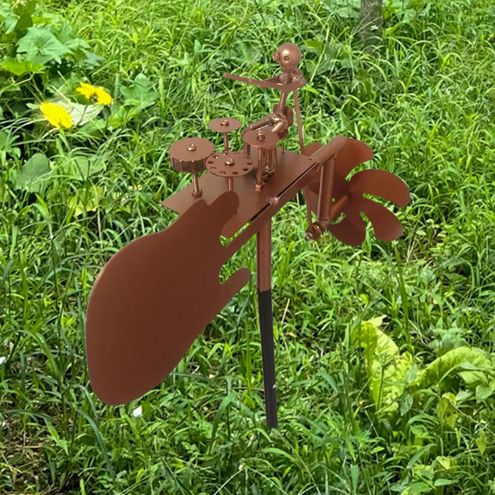 

Decorative Wind Power Rock Art Statue Beat The Drums with The Wind Percussionist Music Figurines and Statues for Garden Yard