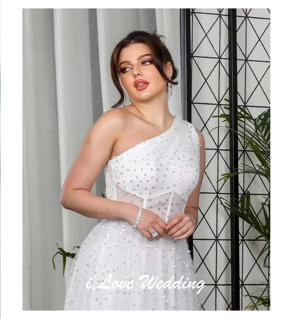 تخصيص كتف واحد تول الديكور الترتر ألف خط فستان سهرة رسمي عارية الذراعين طول الأرض فستان سعودي مع المحكمة