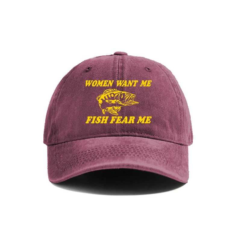 Women Want Me Fish Fear Me Baseball Cap Summer Distressed Dad Hats Men Outdoor Fisherman Caps MZ-478