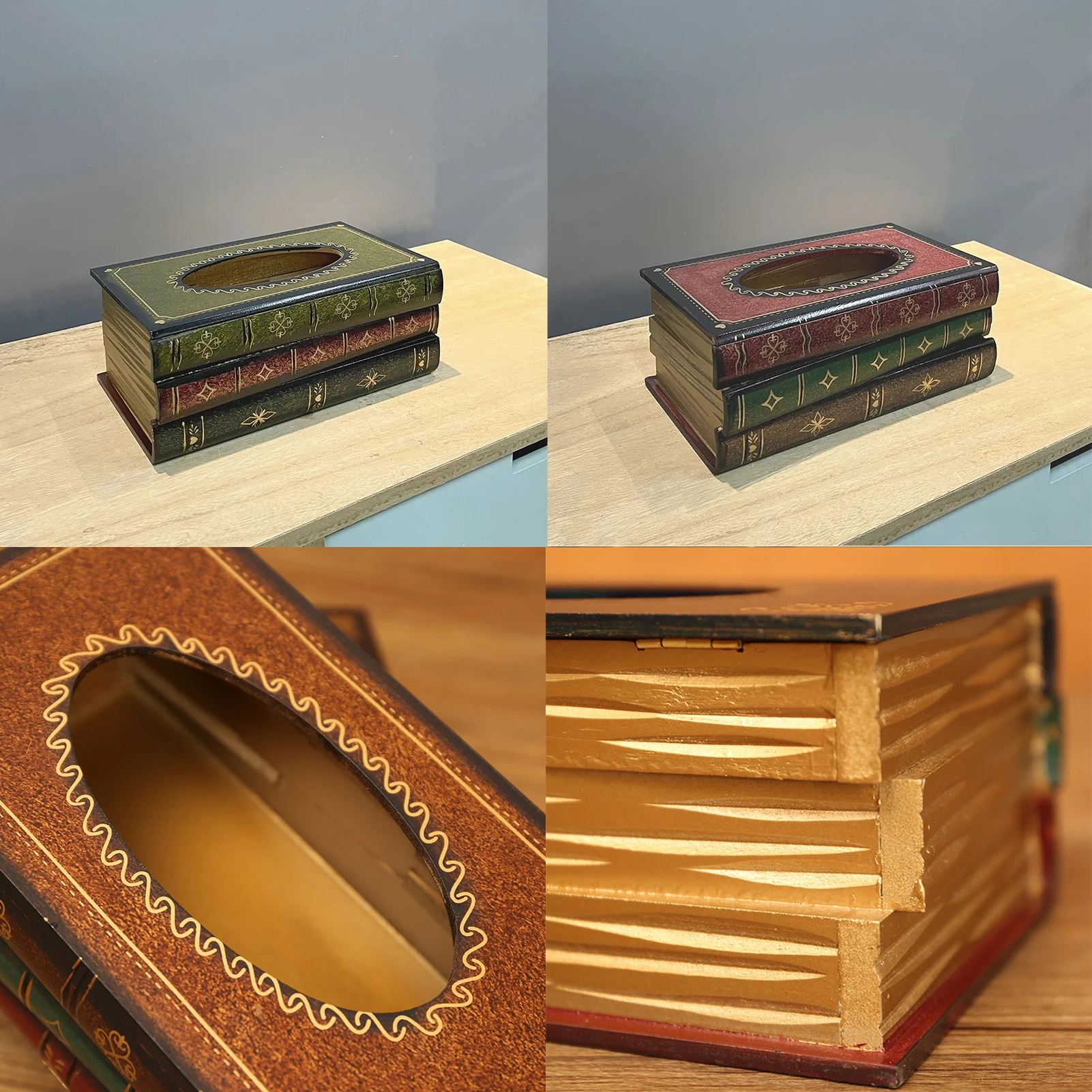 Vintage Wooden Tissue Box Holder with Book Shape Design Toilet Paper Organizer for Artistic Restaurant and Home Decoration