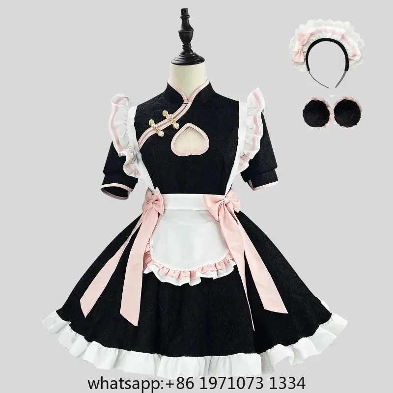 High Quality Maid Lolita Cosplay Costume Chinese Style Women Sweetheart Cheongsam Dress Halloween Party Waitress Role Play Show