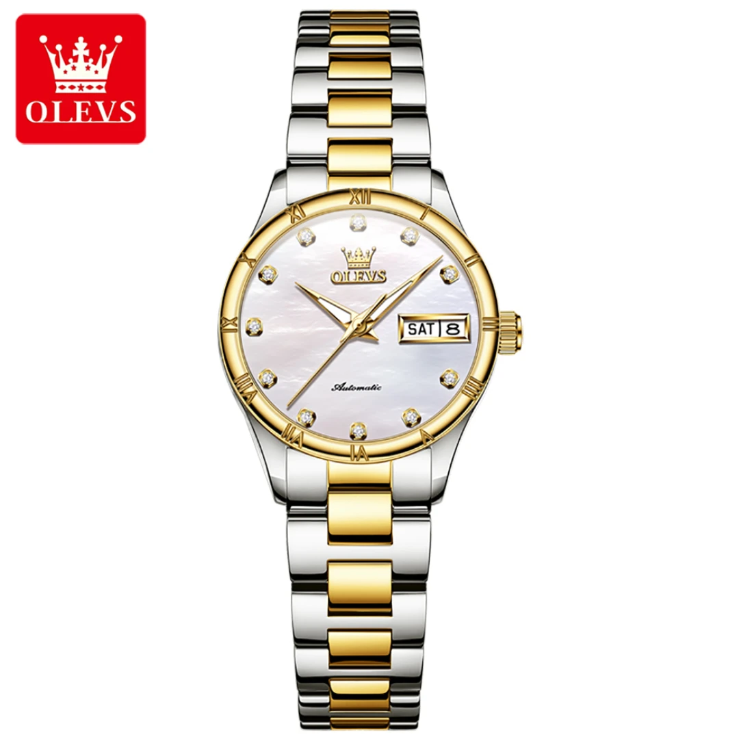 

OLEVS 7030 Mechanical Fashion Watch Gift Round-dial Stainless Steel Watchband Wristwatch Week Display Calendar