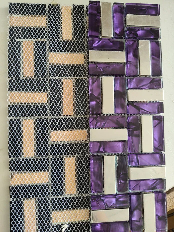 Purple Glass Silver Metal Mosaic Backsplash Stainless Steel SSMT025 Metallic Bathroom Kitchen Wall Tile