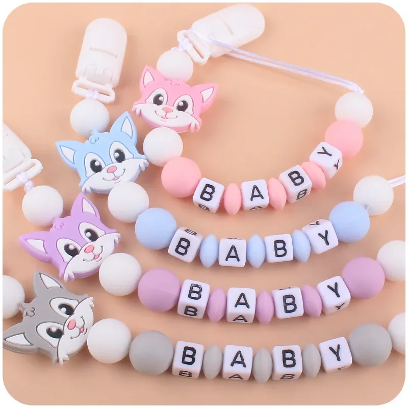 Baby Cartoon Pacifier Clips DIY  Personalised Name Chain Newborn Infant Feeding Dummy Nipple Holder Clip Teething Toys Chew Gift