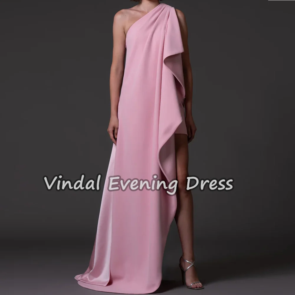 

Vindal Crepe One-shoulder Neckline A-line Floor Length Pleats Simple Saudi Arab Evening Dresses For Women 2025 With Sleeveless