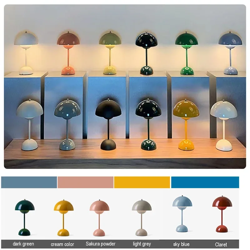 Imagem -06 - Mushroom Flower Bud Recarregável Led Table Lamps Desk Night For Bedroom Jantar Touch Night Light Decoração de Casa Simples