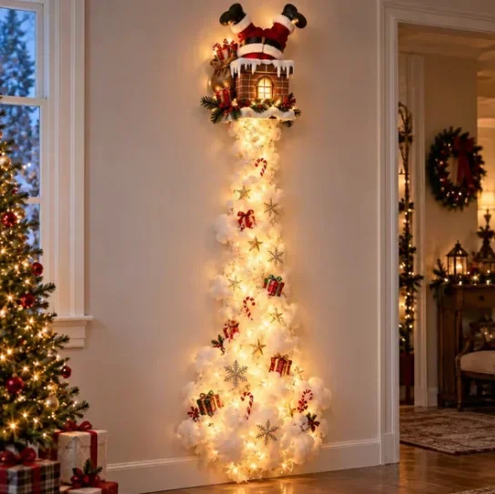 Weihnachtliche Magische Wandbeleuchtung - LED Leuchtende Weihnachtsszene Wanddekoration, Weihnachtsmann-Schlitten Rentier Hängedekoration für Partys – Detail 2