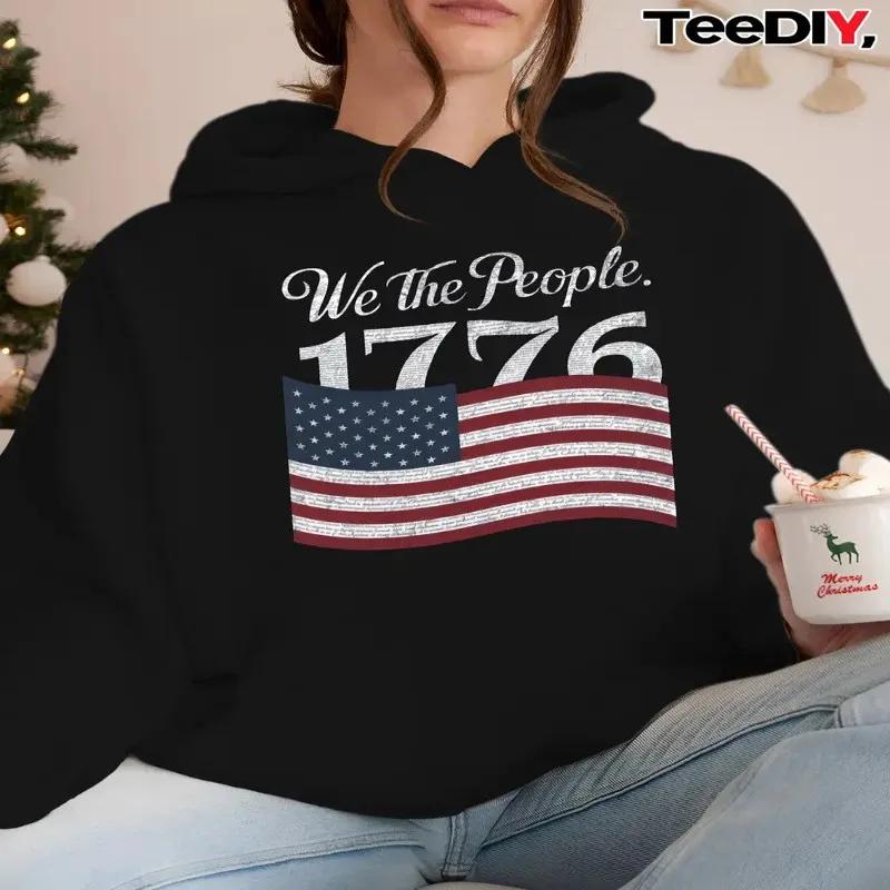 Women'S Plus Size Hoodie We The People 1776 American Flag Pullover Sweatshirt, Long Sleeve Hooded Sweater for Patriotic Events