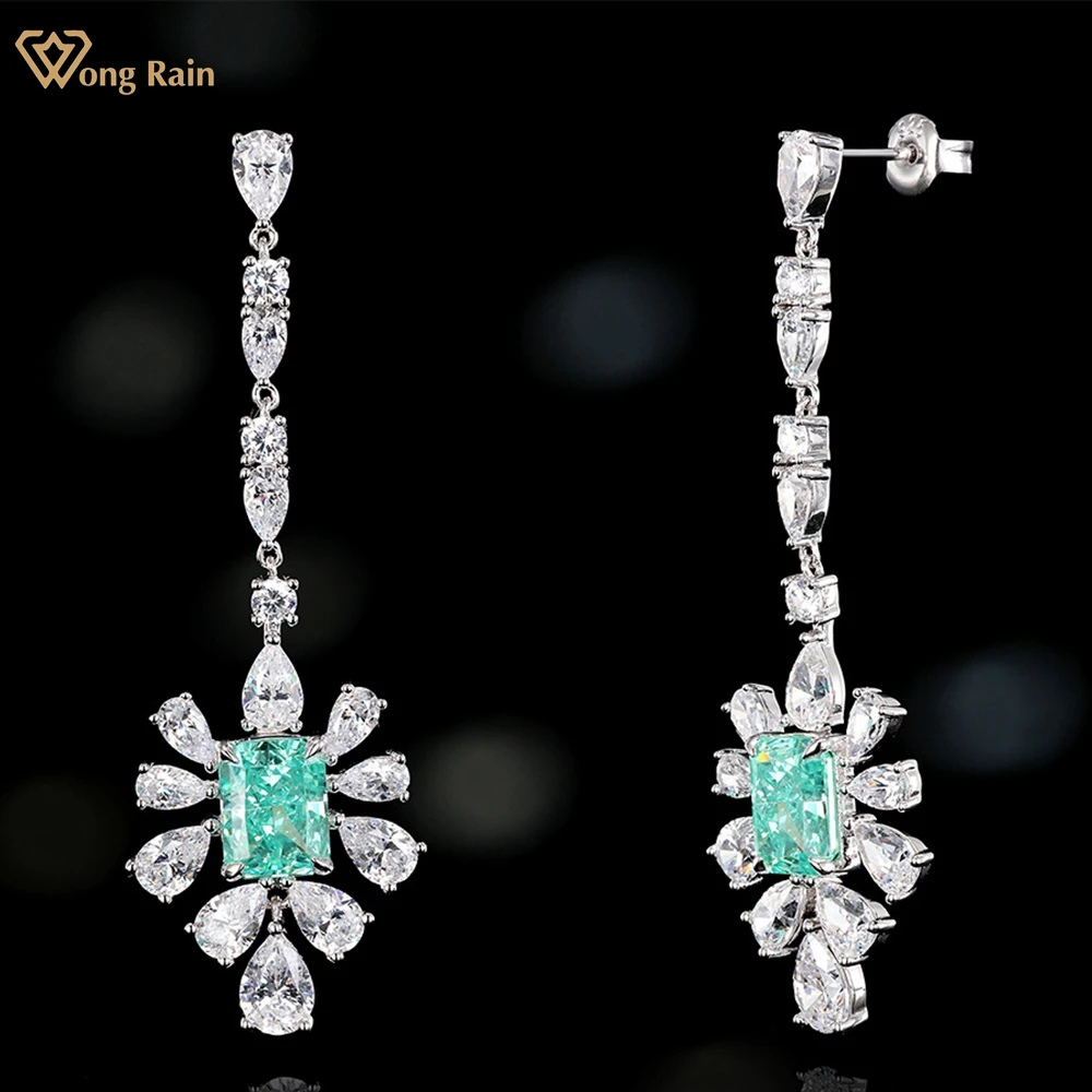 

Wong Rain 925 Sterling Silver Crushed Ice Cut Paraiba Tourmaline Aquamarine Sapphire Dangle Earrings Jewelry Anniversary Gift