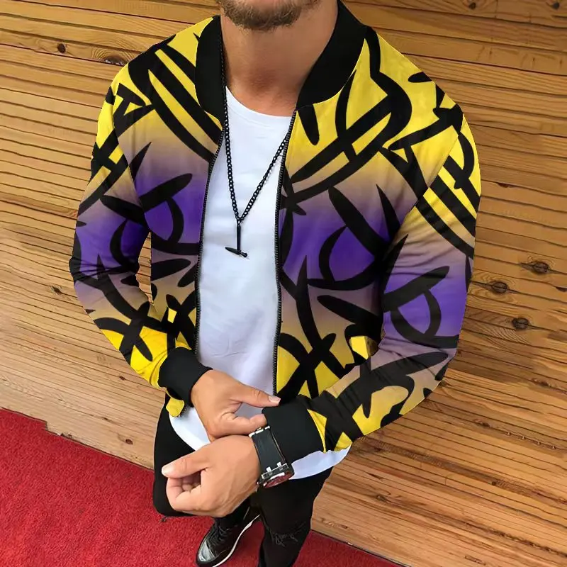 Men's Jacket Autumn Stand Collar Thin Jacket Outdoor Sports Jacket Street Casual Gradient Printing Jacket 2022 New