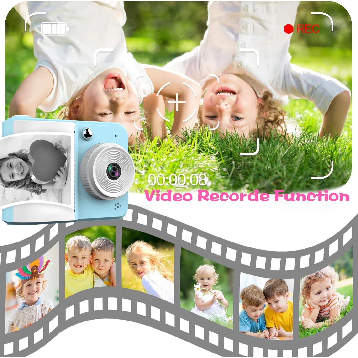 Kids Instant Print Camera For, Multi-Function Creative Drawing For Christmas, Halloween, With roll of pape Kids toy camera