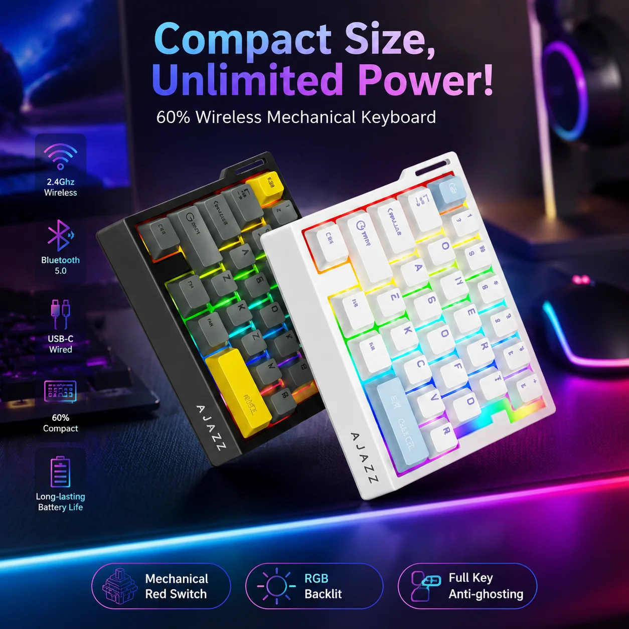 AJAZZ 29-Keys Wired OneHanded Gaming Keyboard RGB Backlit Mechanical Magnetic Switch Hot Swappable Hifi Compact Esports Keyboard