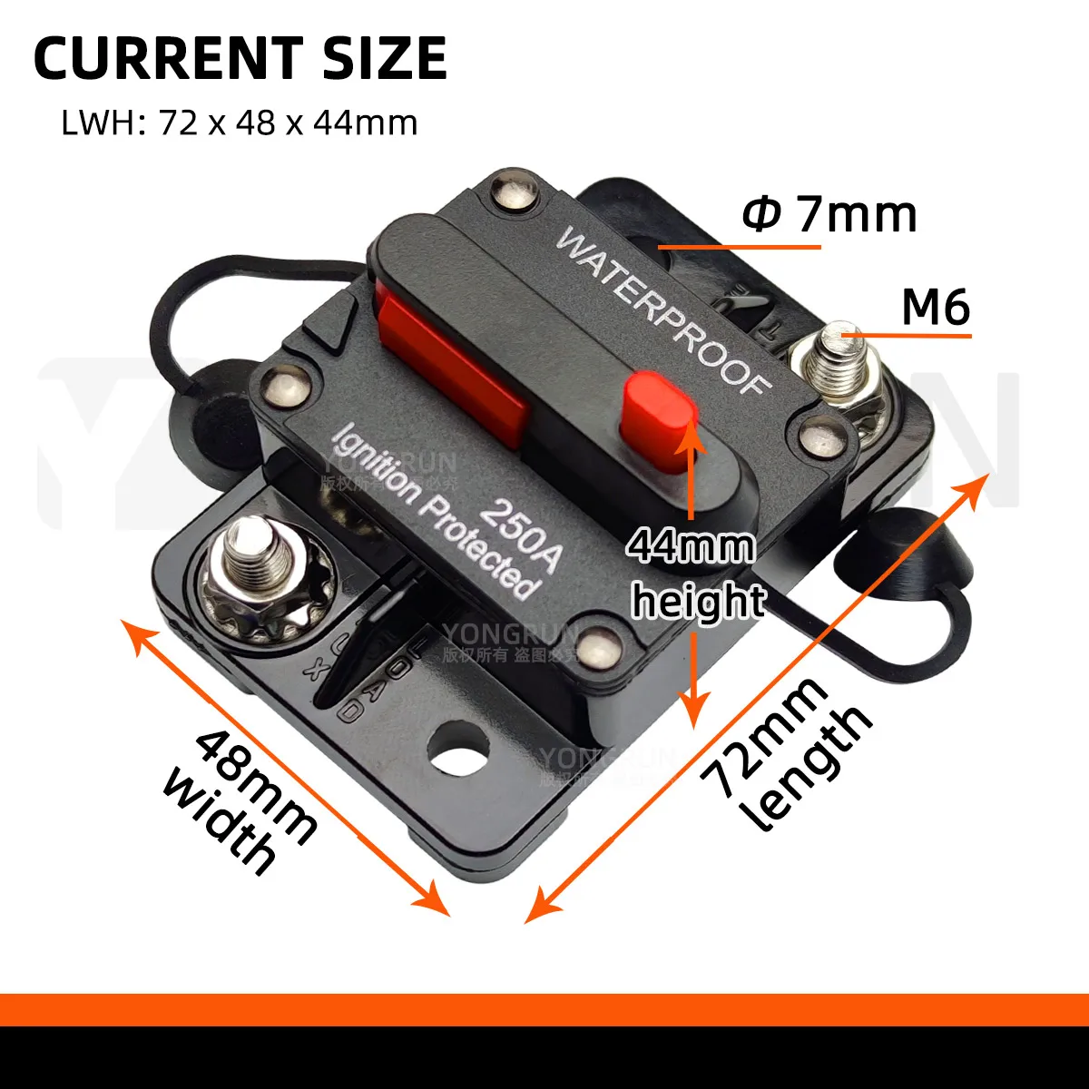 Disjoncteur étanche avec Cristal manuelle, système audio de voiture, fusible marin, 12V- 48V DC, 30A à 300A