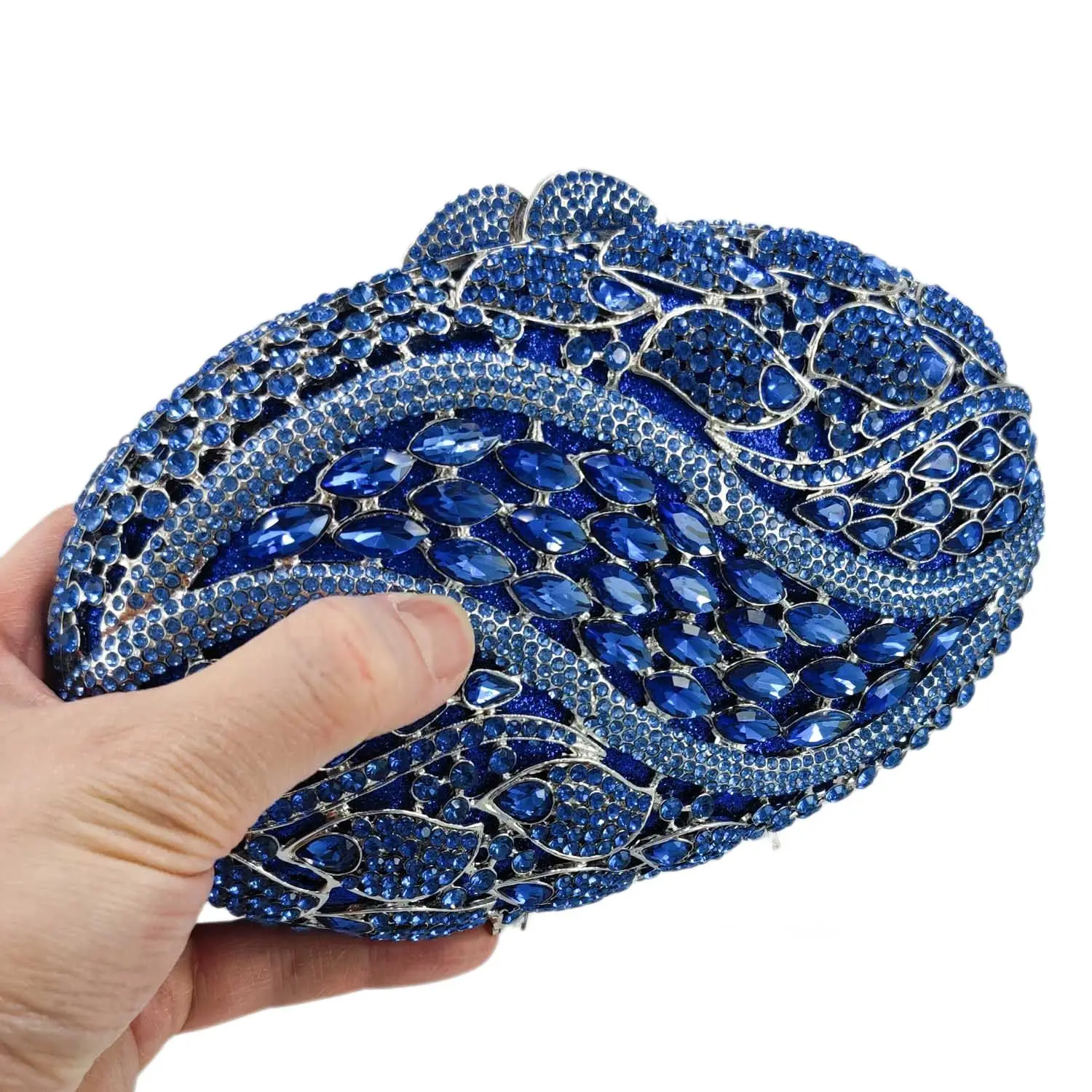 Boutique De FGG Royal Blue Women Evening Bags and Clutches Party Dinner Crystal Clutch Purse Bridal Rhinestone Handbags