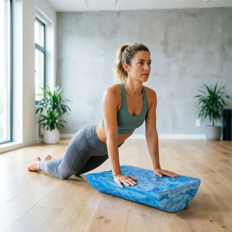 Mat Exercise Support Set for Pilates Users and Beginners, Blue Marbled Cushioned Items for Stretching and Body Positioning
