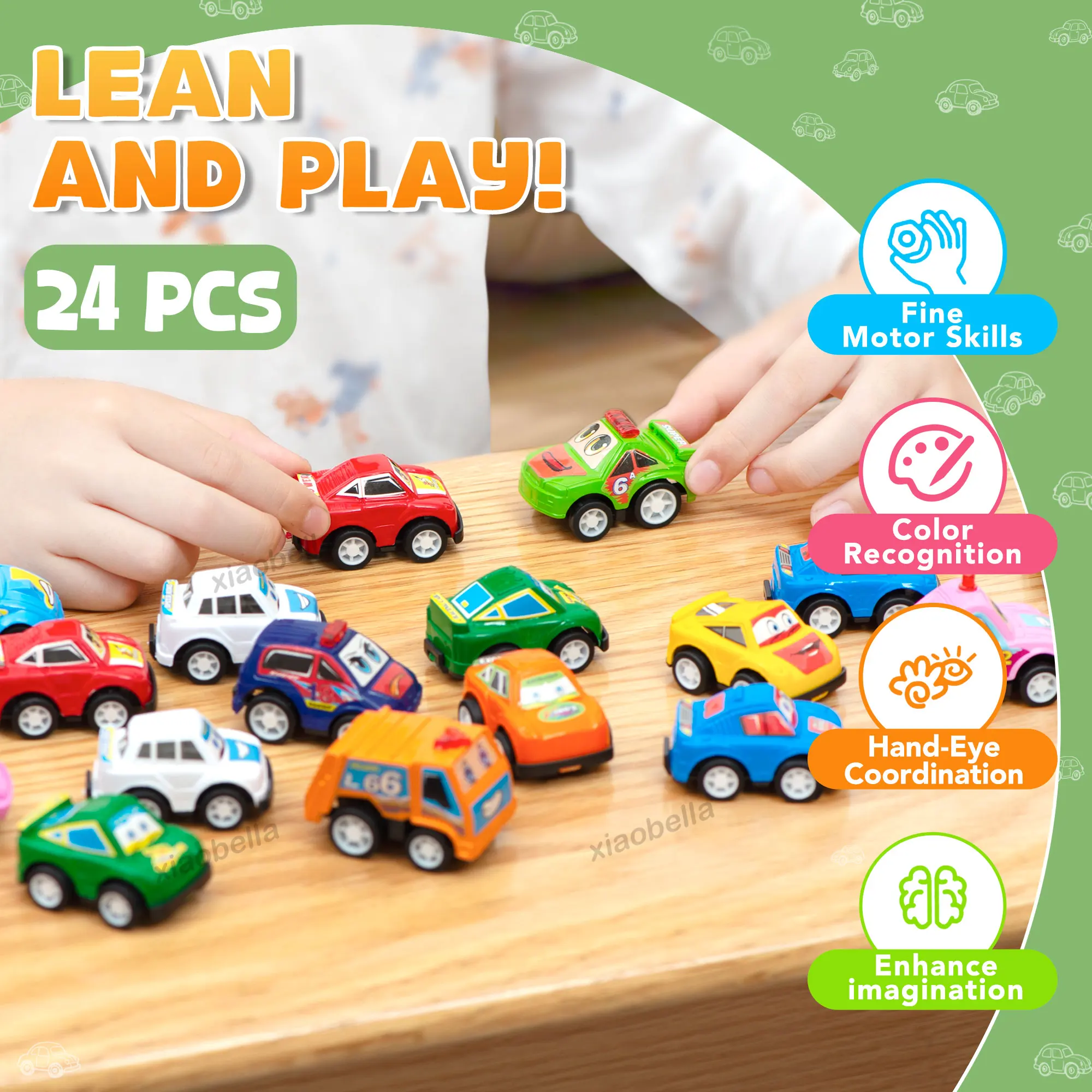 24 Pack Pull Back Cars Mini Vehicles Toy Cartoon Bulk Party Favor Race Cars Toys Bus Boys Girls Toddlers