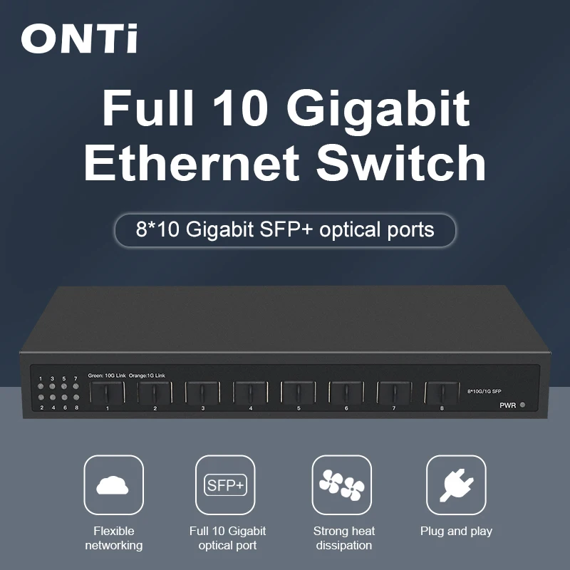 ONTi 8 portów pełne 10G SFP + przełącznik pulpitu niezarządzany przełącznik sieci Ethernet