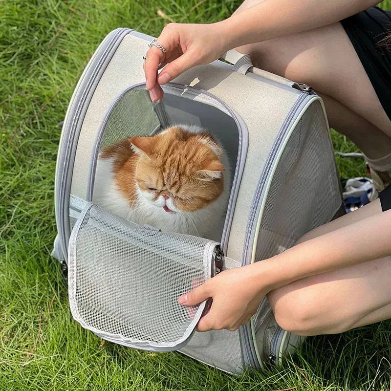 휴대용 통기성 캔버스 고양이 가방, 고양이 및 강아지용 야외 여행 운반 가방, 애완 동물 용품 배낭