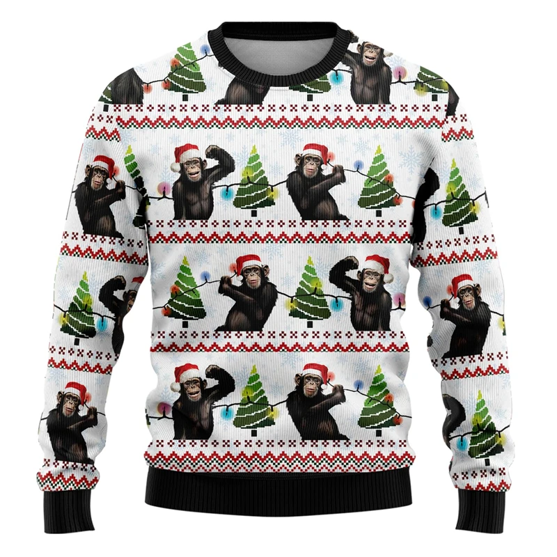 Hip Hop Monkey Ugly Christmas Sweater For Men Clothing Funny Animal Graphic Sweatshirts Hilarious Unisex Pullovers Boy Tracksuit