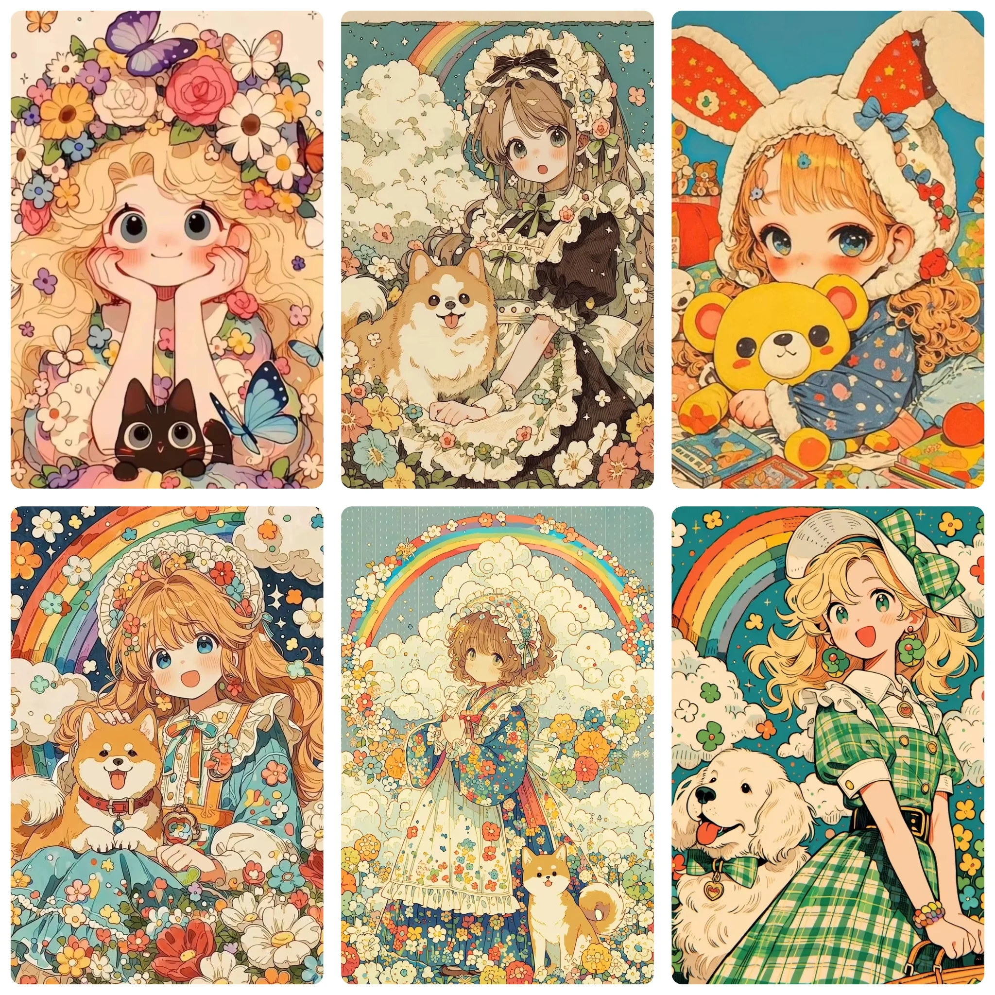 500/1000/1200/2000PCS Puzzle Cute Rainbow Floral Anime Maiden Jigsaw Modern Home Decor Family Interactive Gift Holiday Gifts
