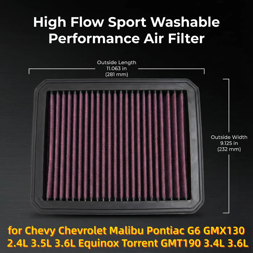 

for Chevy Chevrolet Malibu Pontiac G6 GMX130 2.4L 3.5L 3.6L Equinox Torrent GMT190 3.4L 3.6L High Flow Sport Air Filter 33-2296