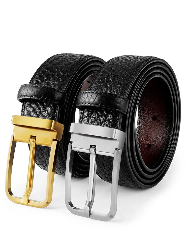 Needle buckle waist belt, men\'s tungsten steel 3.5CM high-end cowhide without interlayer light luxury gift box for boyfriend