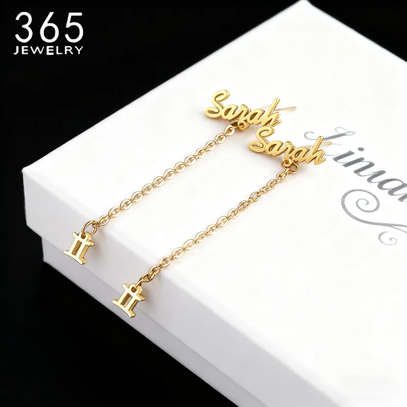 Custom Name Stud Earrings Stainless Steel Personalized Constellation Symbol Earring For Women Girl Trendy Charming Birthday Gift