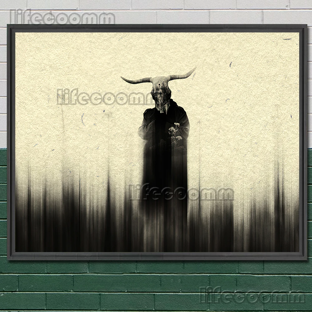 Cow Skull Couple And The Devil In The Basement Vintage Wall Art Canvas Painting The Demons Of The Forest Art Poster Print Decor