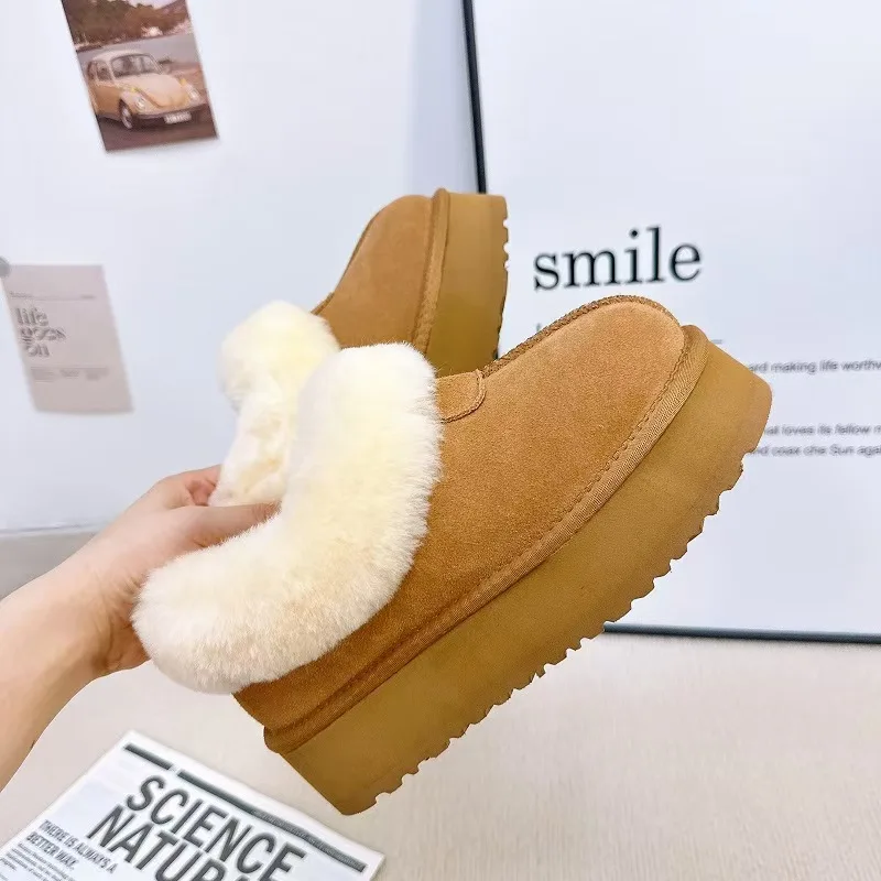 

Australian thickened wool cowhide snow boots women's fur integrated winter boots