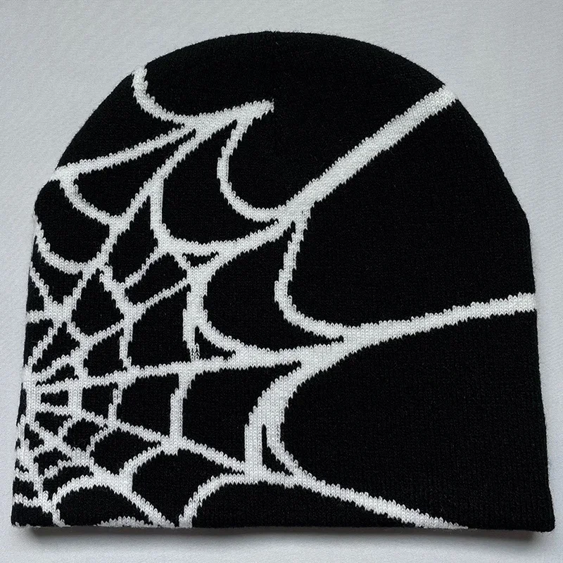 

New Goth Spider Web Jacquard Beanie Caps Y2K Unisex Elastic Warm Hip Hop Knitted Hat Skull Cap For Women Men