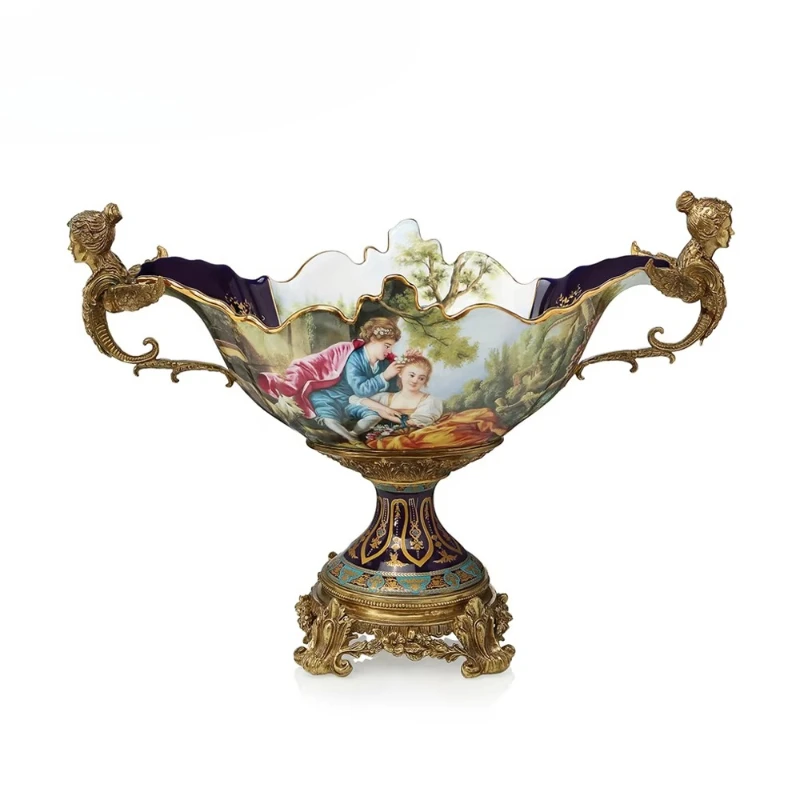 

Delicate Rococo style sweetheart oil painting porcelain fresh fruit plate, platter copper home decoration fruit plate