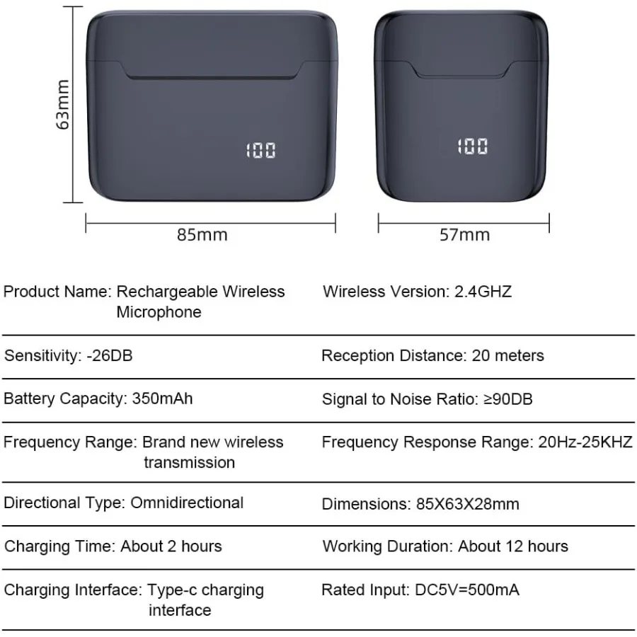 Microfono lavalier wireless Mini microfono lavalier wireless Microfono da bavero Riduzione del rumore compatibile 1 ricevitore 2 microfoni
