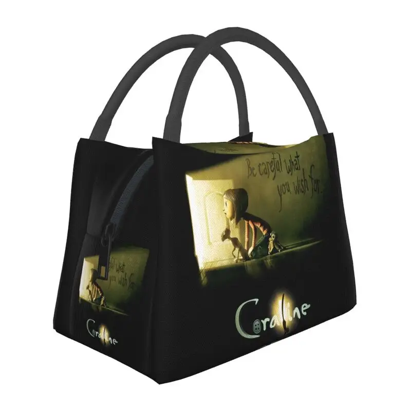 

Halloween Horror Movie Coraline Insulated Lunch Bags for Women Resuable Thermal Cooler Bento Box Outdoor Camping Travel