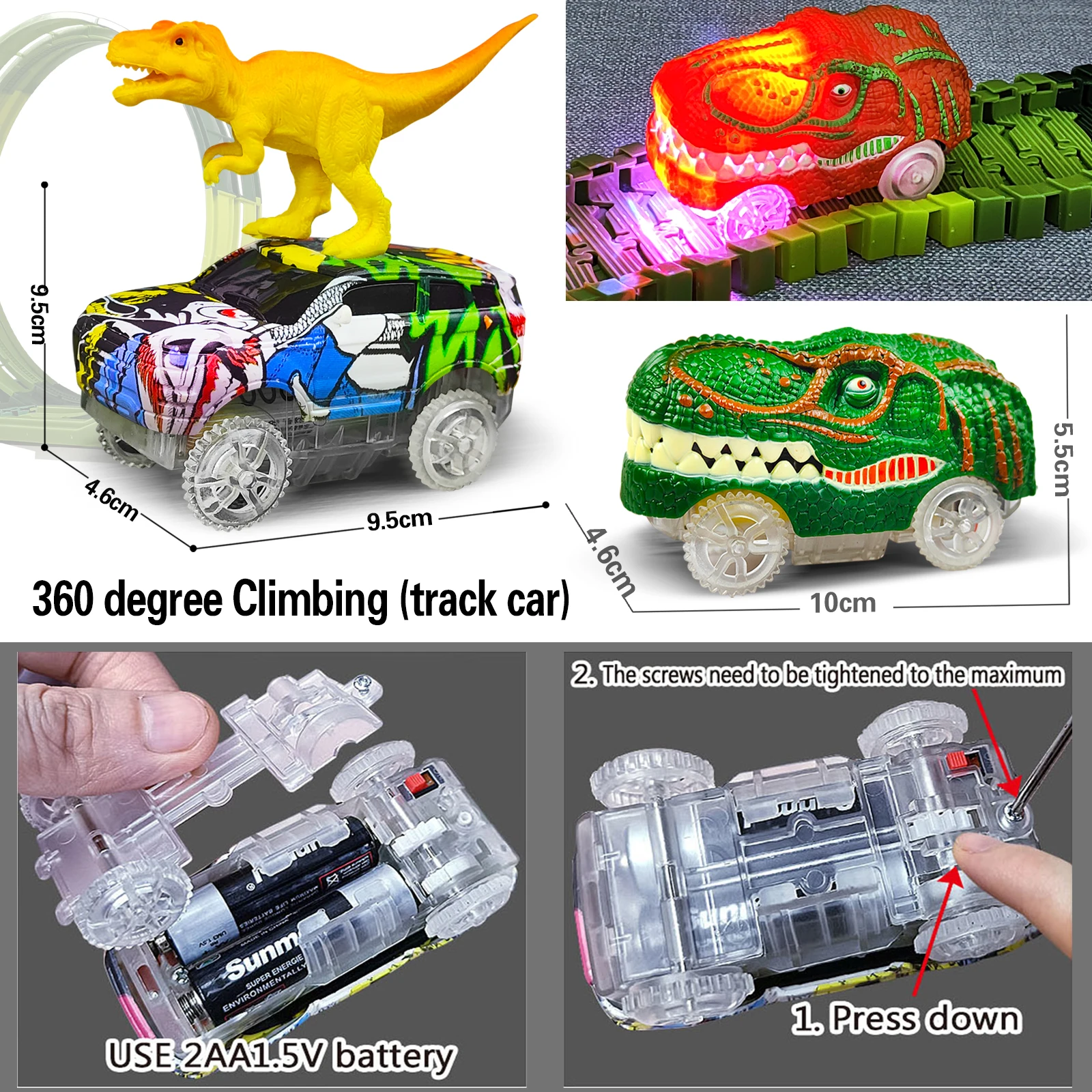 Climbing Dinosaur Track Toy Set 139 PCS Dinosaur World Road Race-Flexible Track Playset Dinosaur Car Toys for boy Best Gift