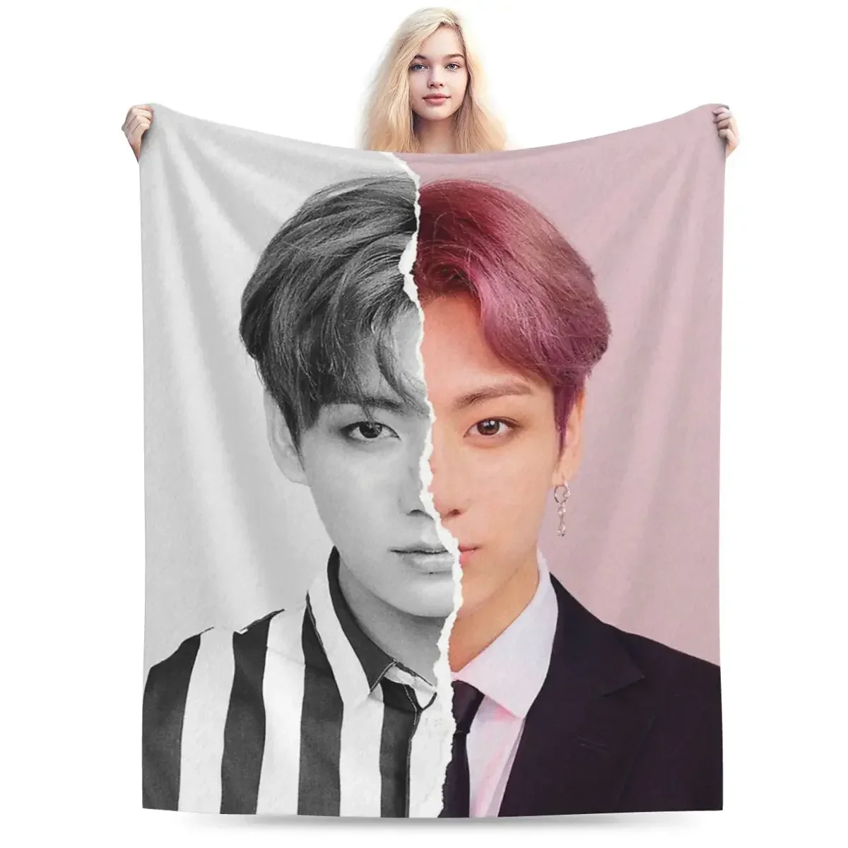 Jungkook Blankets Soft Warm Flannel Throw Blanket Plush for Bed Living room Picnic Travel Home Sofa