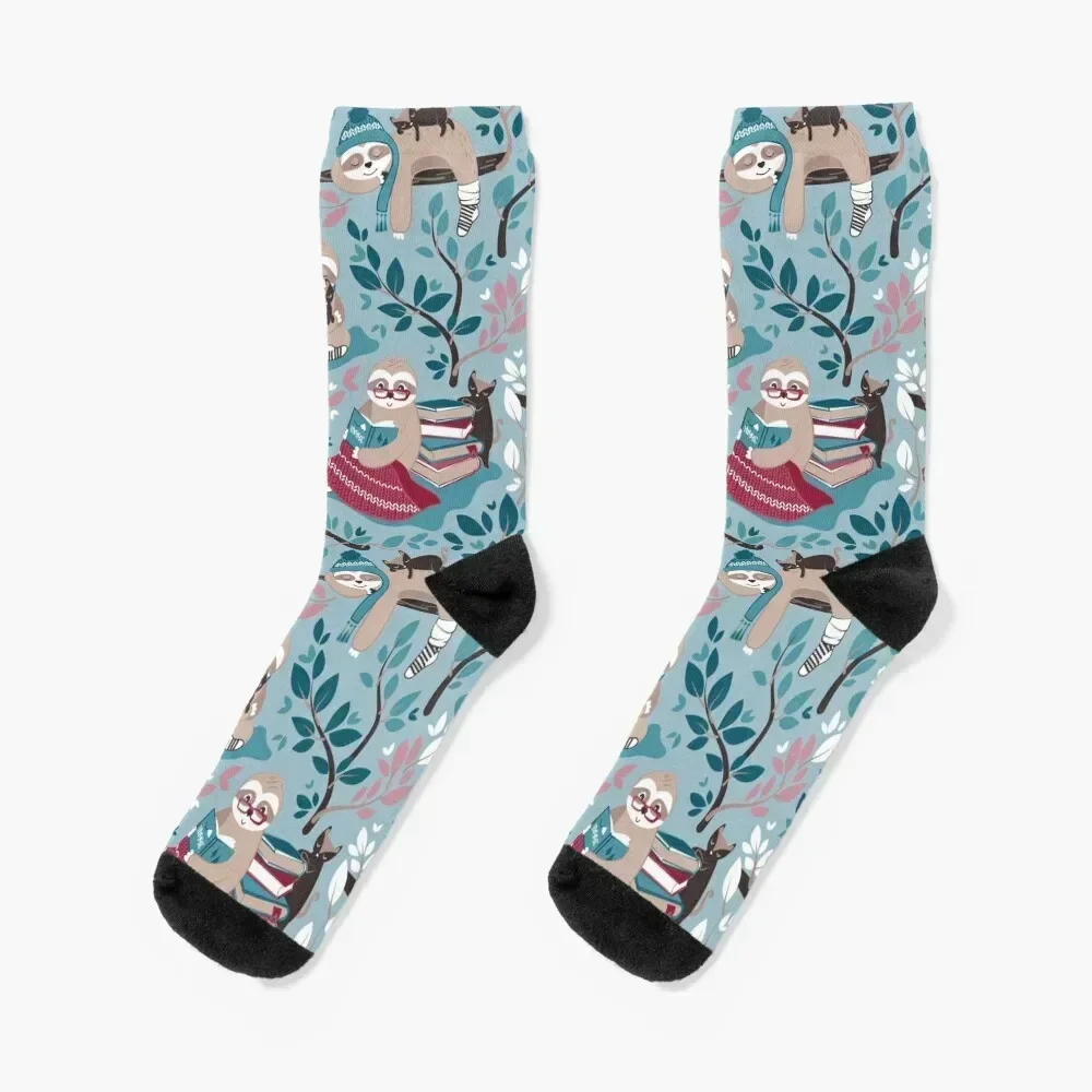 

Hygge sloth // small scale // pale blue and red Socks custom sports stockings crazy Designer Man Socks Women's