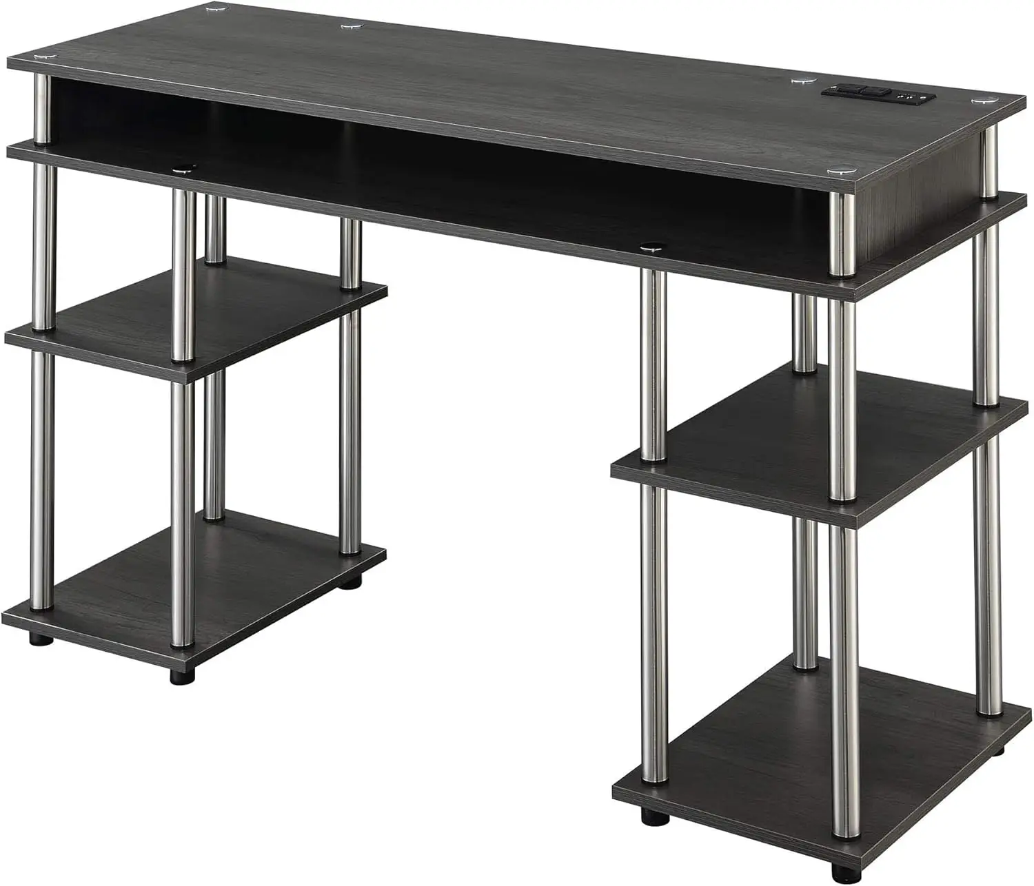 

Student Desk with Charging Station and Shelves, 47.25" L x 15.75" W x 30" H, Charcoal Gray