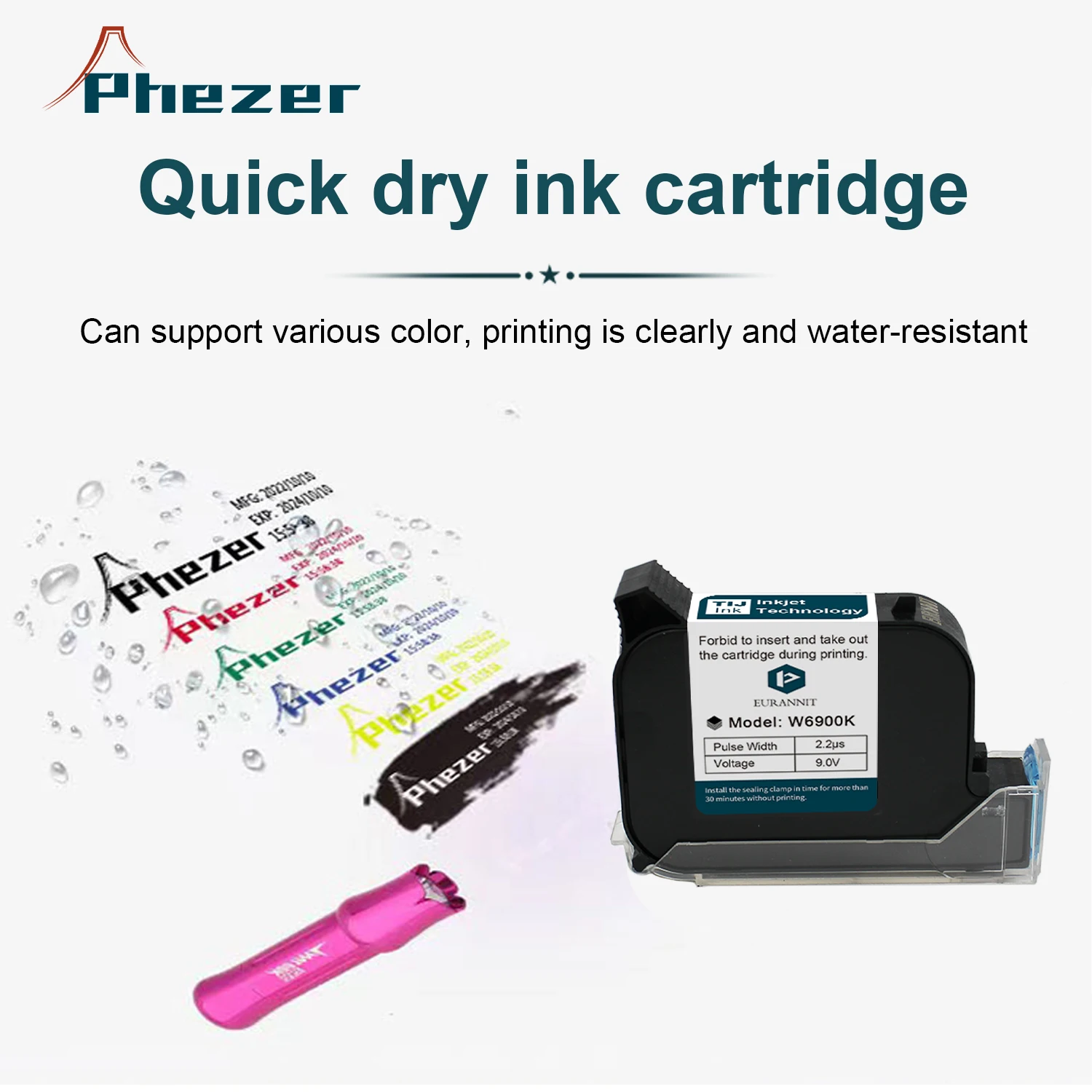 Phezer PC98 Mini Printer 28 Languages 12.7mm Portable Printer Handheld Inkjet Printer QR Bar Code Date Logo Expiry Date