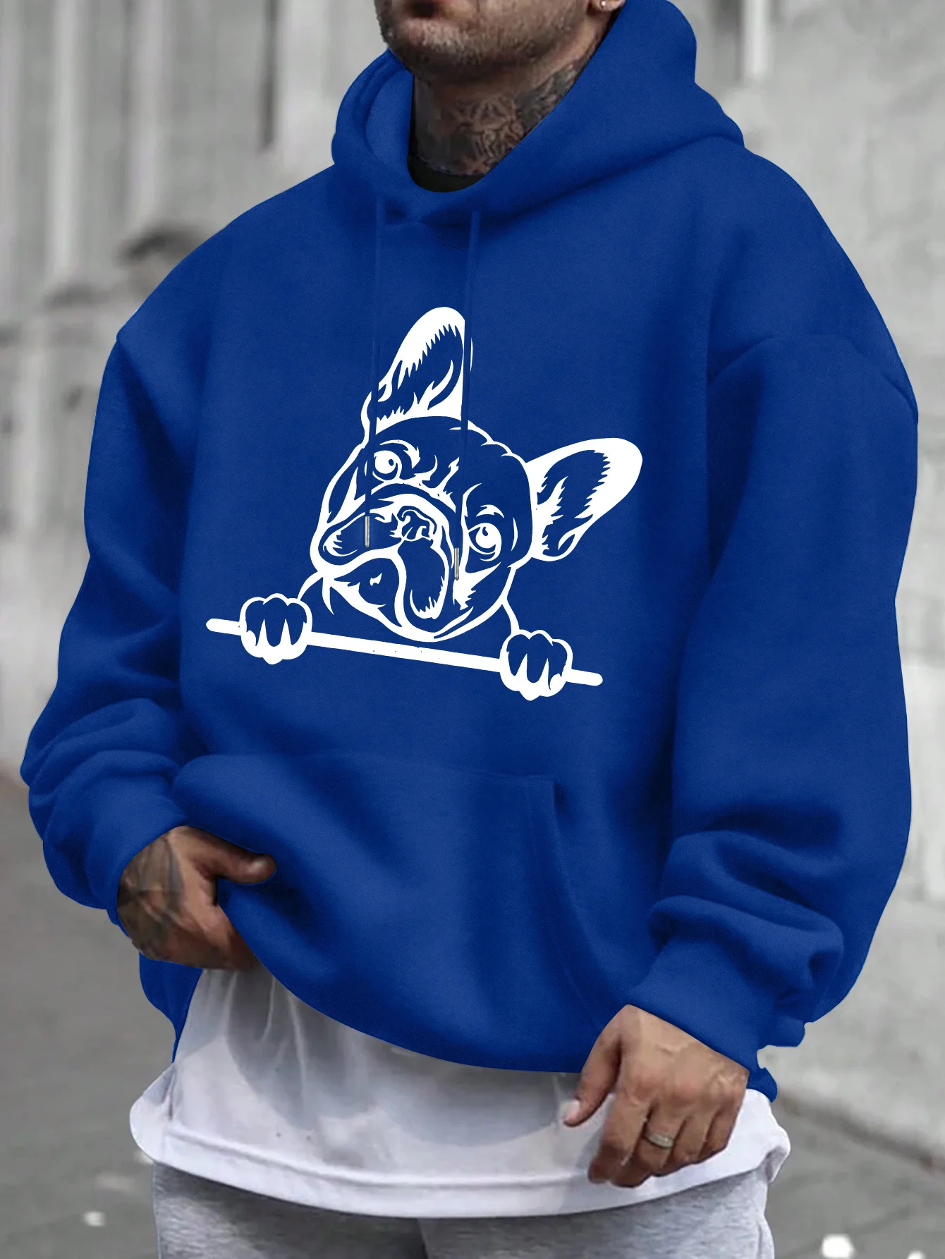 American Street Trend Hip Hop Print Men Hooded Sweatshirt Autumn and Winter Daily Outdoor Sports All Build Fitness Leisure Warm