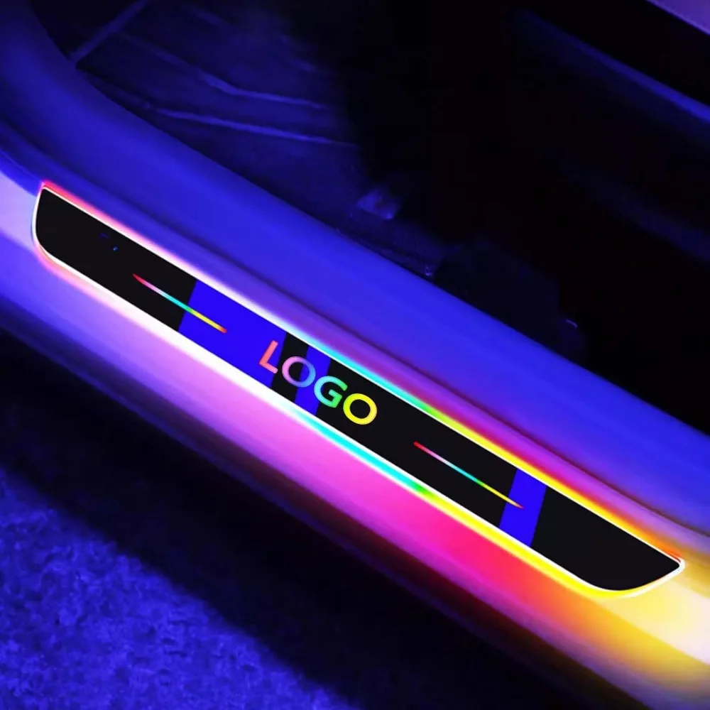 2 pcs custom magnetic led door sills for car with logo or text, suitable for 99% of car models, 7 colors, 28 dynamic modes, led