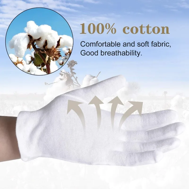 1/5pairs White Cotton Work Gloves for Dry Hands Handling Film SPA Gloves Ceremonial High Stretch Gloves Household Cleaning Tools image 3